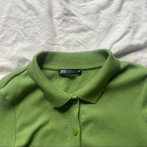 green zara button up long sleeve collared top - Picture 3 of 4